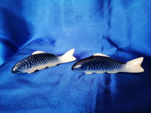 2 x Blue Ceramic Carp or Koi Fish Figures