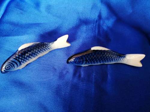 2 x Blue Ceramic Carp or Koi Fish Figures