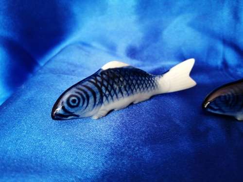 2 x Blue Ceramic Carp or Koi Fish Figures