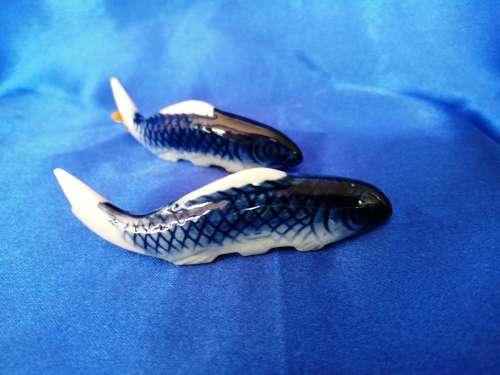 2 x Blue Ceramic Carp or Koi Fish Figures