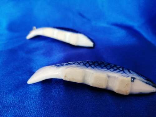 2 x Blue Ceramic Carp or Koi Fish Figures