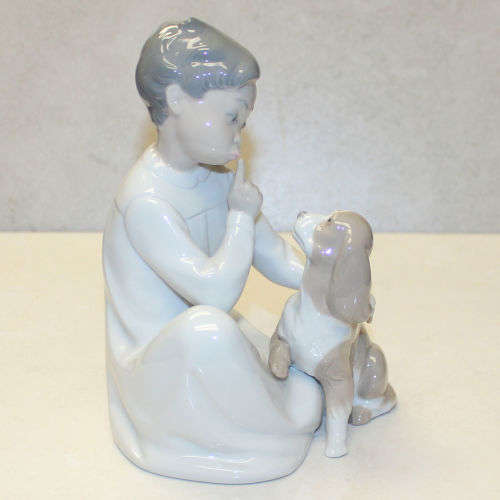 Retired Lladro 4522 Shh Quiet Puppy Young Boy with Cocker Spaniel Dog Figurine