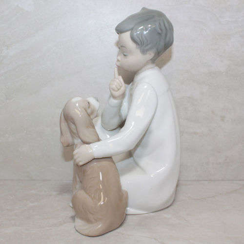 Retired Lladro 4522 Shh Quiet Puppy Young Boy with Cocker Spaniel Dog Figurine