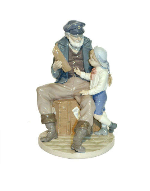 Lladro 5207 A Tall Yarn Old Captain, Boy and Boat porcelain