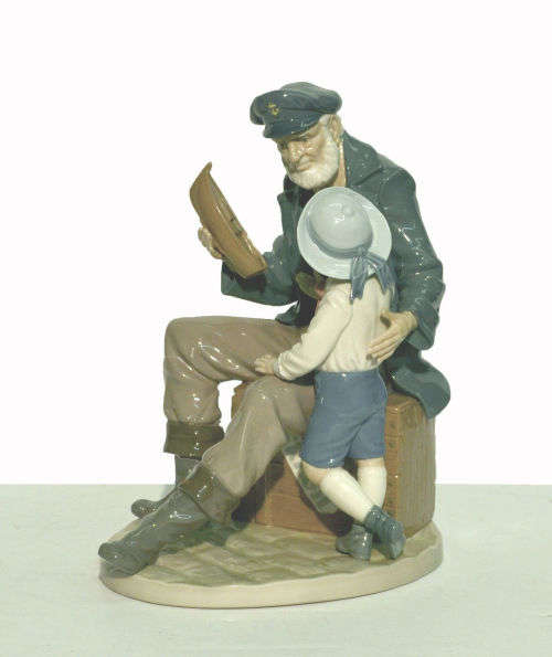 Lladro 5207 A Tall Yarn Old Captain, Boy and Boat porcelain