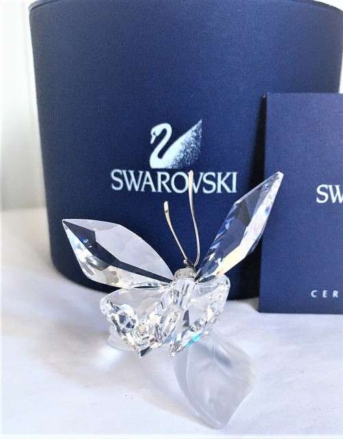 SWAROVSKI SILVER CRYSTAL `BUTTERFLY ON LEAF` #