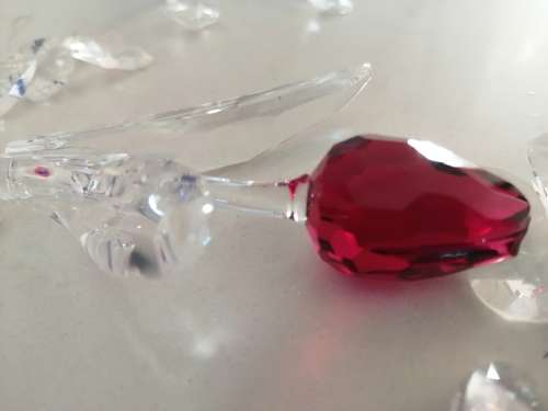 Swarovski - LARGE RED CRYSTAL TULIP and bag of small clear hearts  #
