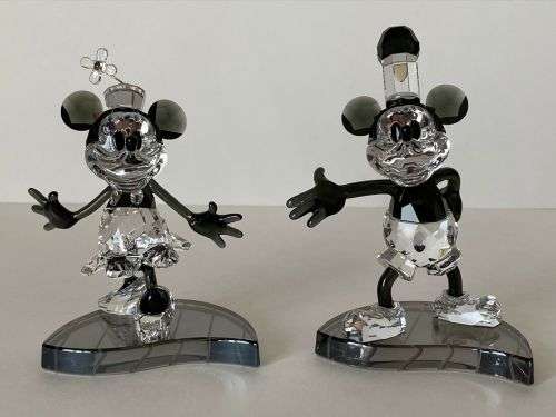 Swarovski Disney Steamboat Willie Mickey And Minnie Mouse Figurine 1142826 *