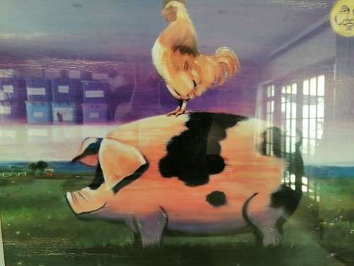 Large Chicken on Pig Print Framed #