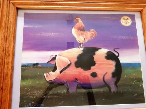 Large Chicken on Pig Print Framed #