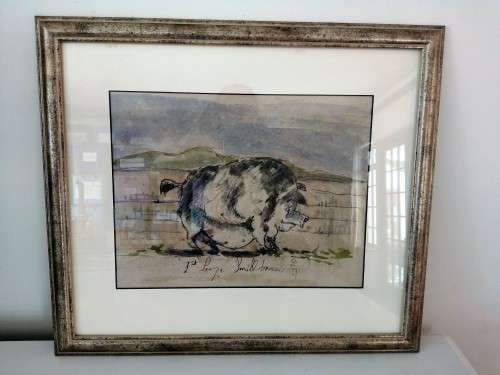Antique Watercolour of Large Pig pre c1900 #