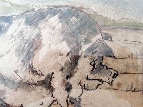Antique Watercolour of Large Pig pre c1900 #