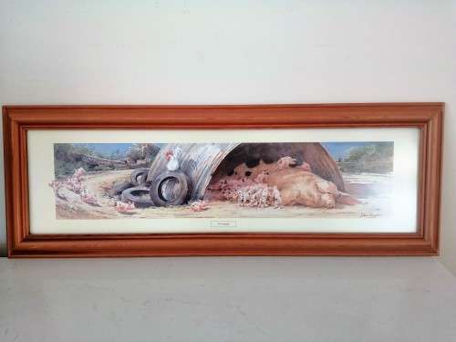 Large Pig and piglets John hayson print ` The Olympigs ` framed #