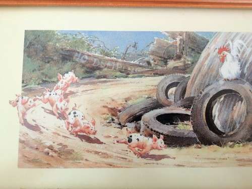 Large Pig and piglets John hayson print ` The Olympigs ` framed #