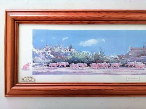 Large Pig and piglets John hayson print ` Down and Snout ` framed #