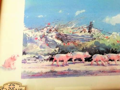 Large Pig and piglets John hayson print ` Down and Snout ` framed #