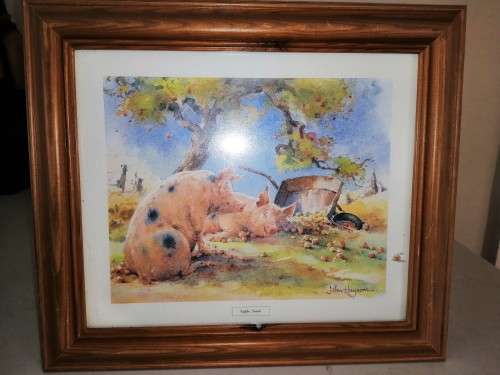 Pig and piglets John hayson print ` Apple Sauce ` framed #