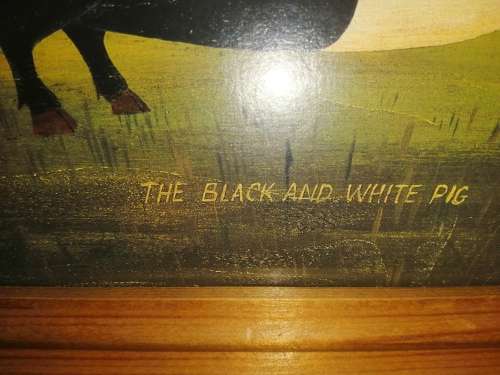 Fat Black and white Pig Print in wooden frame #