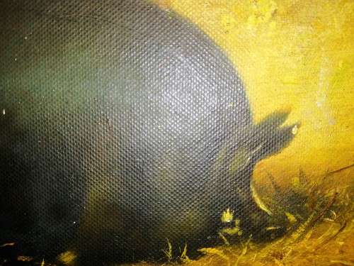 Very Old Antique Oil Painting of a fat pig #