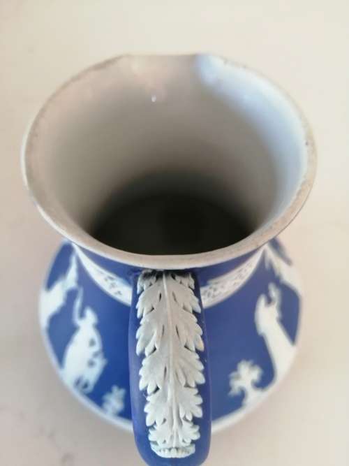 1920 Wedgwood Jasperware Dark Blue Neoclassical Fancy Latticew Pitcher Jug  #