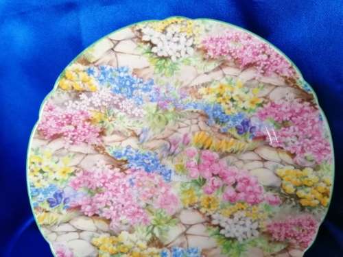 SHELLEY Rock Garden TRIO Tea Side Plate Cup and Saucer Green Trim ENGLAND