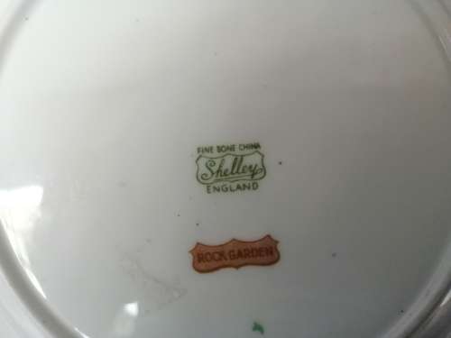 SHELLEY Rock Garden TRIO Tea Side Plate Cup and Saucer Green Trim ENGLAND