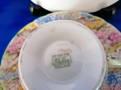 SHELLEY Rock Garden TRIO Tea Side Plate Cup and Saucer Green Trim ENGLAND