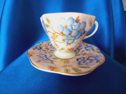 Foley English Bone China EBandCo Vintage #2314 Pink Floral Gilt Cup and Saucer