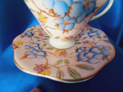 Foley English Bone China EBandCo Vintage #2314 Pink Floral Gilt Cup and Saucer