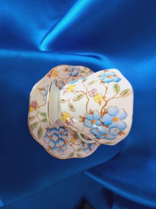 Foley English Bone China EBandCo Vintage #2314 Pink Floral Gilt Cup and Saucer