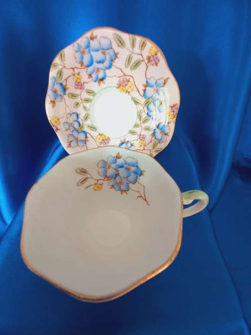 Foley English Bone China EBandCo Vintage #2314 Pink Floral Gilt Cup and Saucer