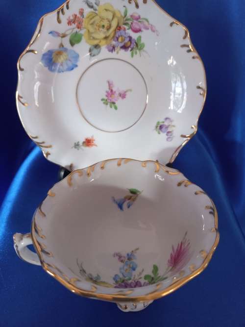 Antique Meissen Tea Cup Saucer Plate Carl Teichert Circa 1882-1929
