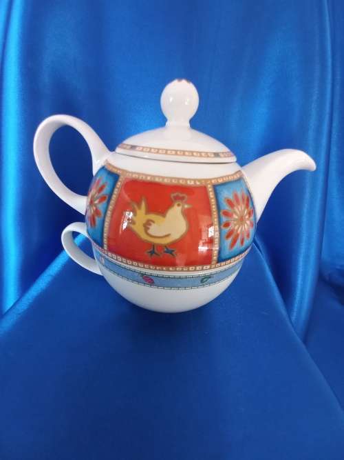 Arthur Wood Dawn Teapot and Tea Cup Tea for One Chicken Floral Stack - KEY P4