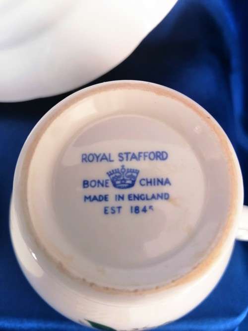 Vintage Royal Stafford English China Trio Tea Cup Saucer Plate  HARLEQUIN ROSES