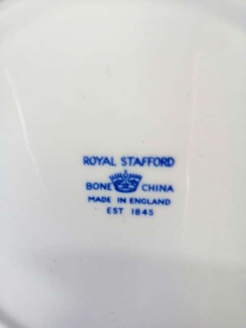 Vintage Royal Stafford English China Trio Tea Cup Saucer Plate  HARLEQUIN ROSES