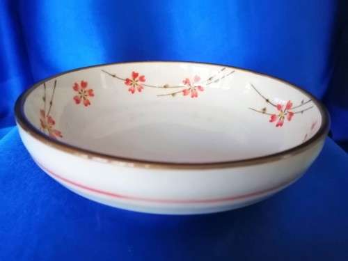 Glazed Pottery Bowl with Orange Flowers #