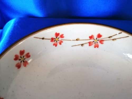 Glazed Pottery Bowl with Orange Flowers #