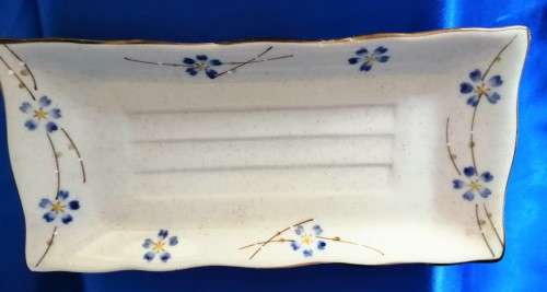 Glazed Pottery Bowl with Blue Flowers #