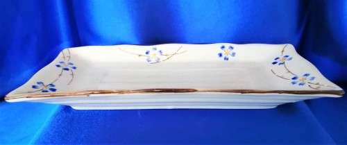 Glazed Pottery Bowl with Blue Flowers #
