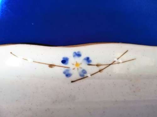 Glazed Pottery Bowl with Blue Flowers #