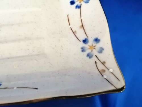 Glazed Pottery Bowl with Blue Flowers #