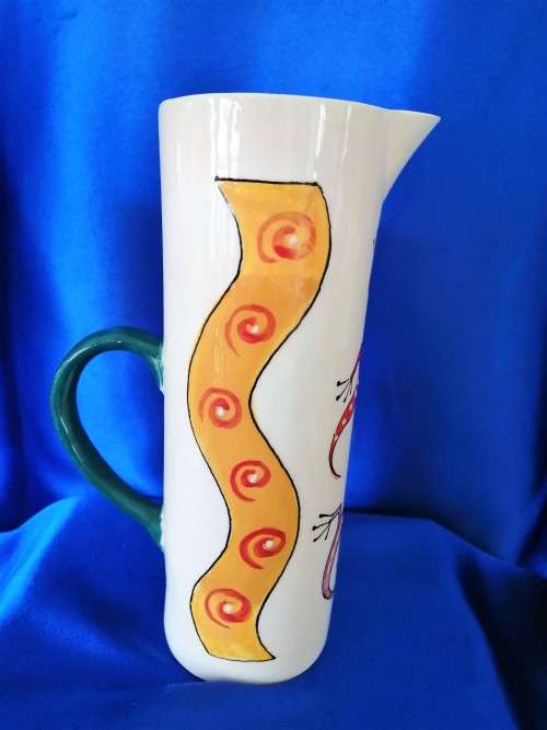Hand painted Large Tall pottery Jug Lizards or geckos