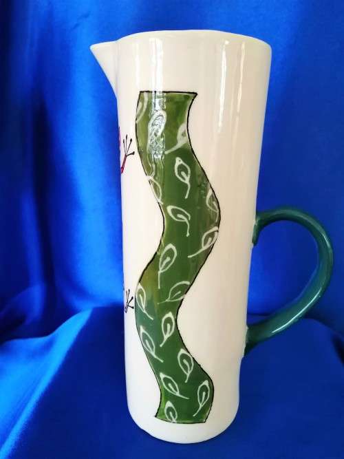 Hand painted Large Tall pottery Jug Lizards or geckos