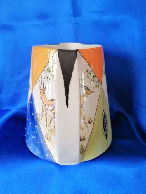 Hand painted Large pottery Jug From Clay Africa Namibia, Elephant Giraffe and Buck