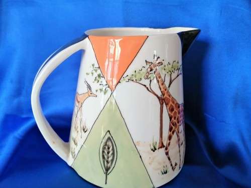 Hand painted Large pottery Jug From Clay Africa Namibia, Elephant Giraffe and Buck