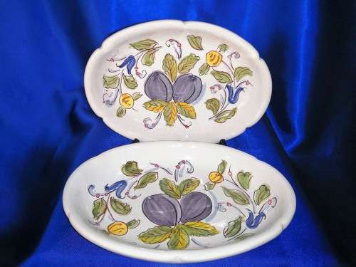 Two Hand Painted Oval Dishes Colari A Mano