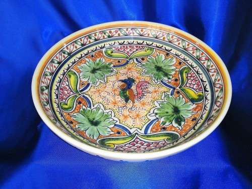 Large Nazari Folkloric Portugal Hand Painted Round XV Rooster Serving Bowl