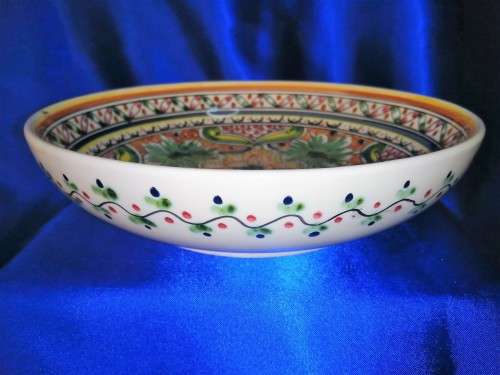 Large Nazari Folkloric Portugal Hand Painted Round XV Rooster Serving Bowl