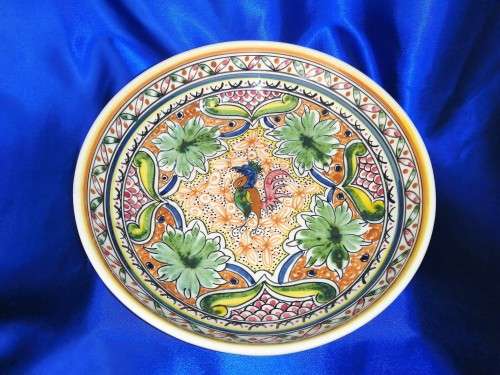 Large Nazari Folkloric Portugal Hand Painted Round XV Rooster Serving Bowl