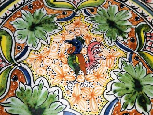 Large Nazari Folkloric Portugal Hand Painted Round XV Rooster Serving Bowl